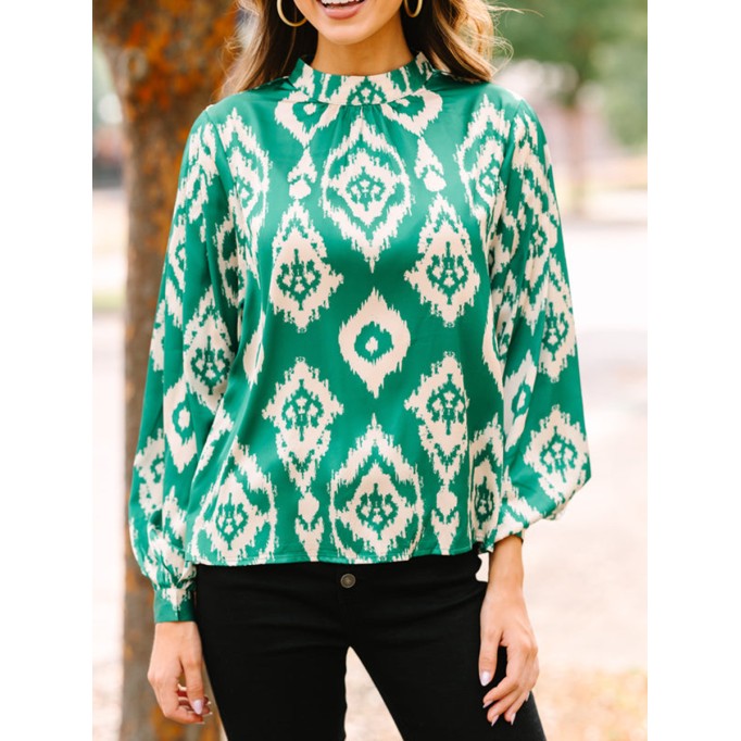 Green Abstract Satin Blouse