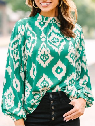 Green Abstract Satin Blouse