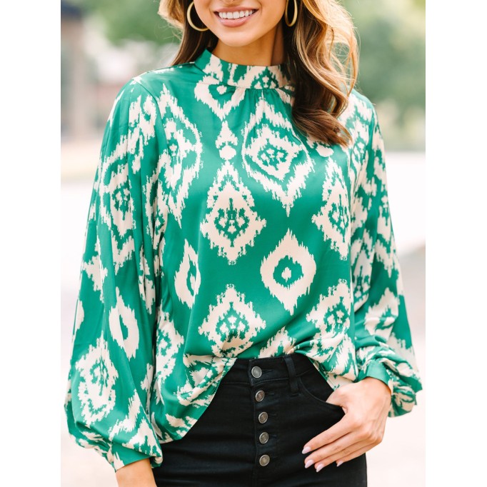 Green Abstract Satin Blouse