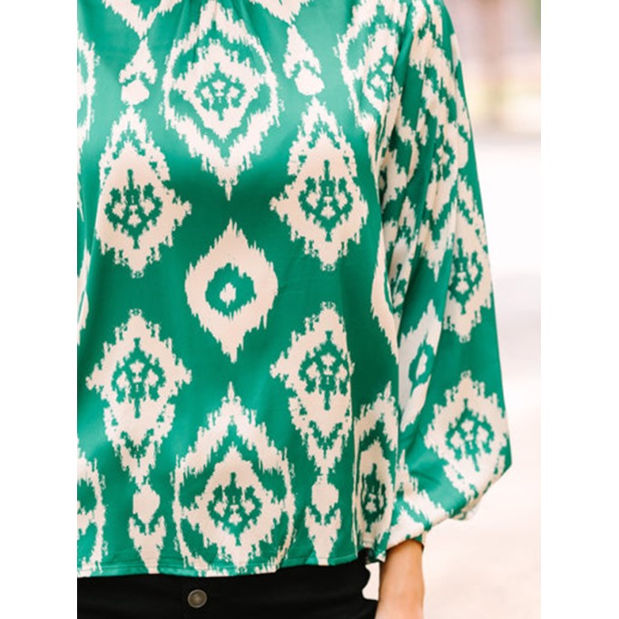 Green Abstract Satin Blouse