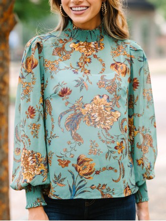 Green Floral Blouse