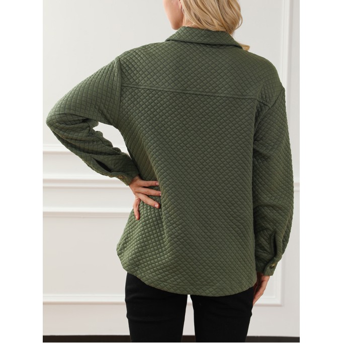 Green Retro Quilted Flap Pocket Button Shacket