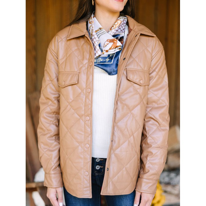 Brown Faux Leather Puffer