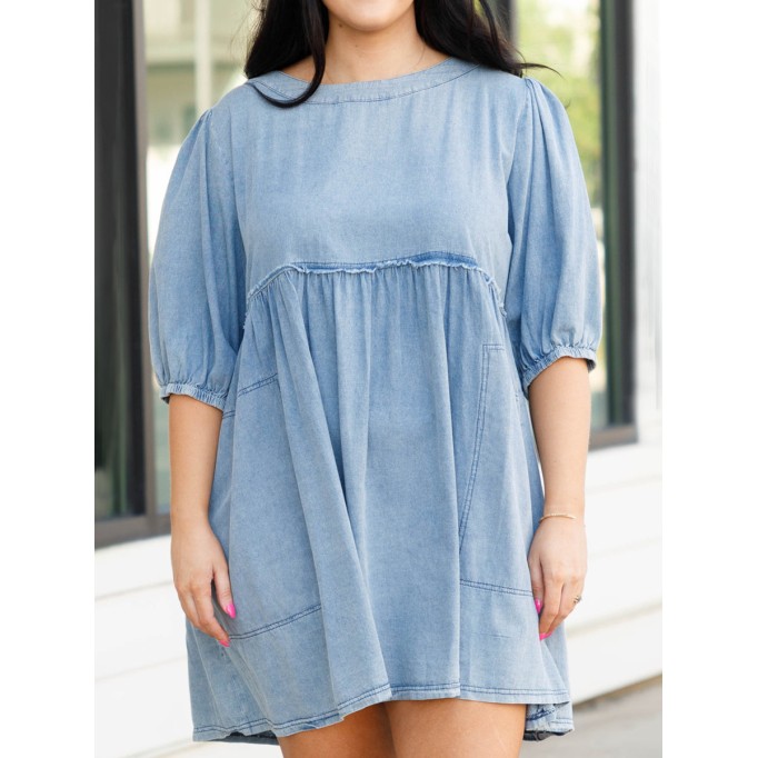 Open back denim loose fitting dress