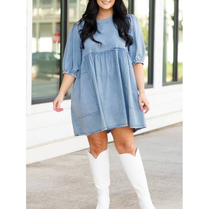 Open back denim loose fitting dress