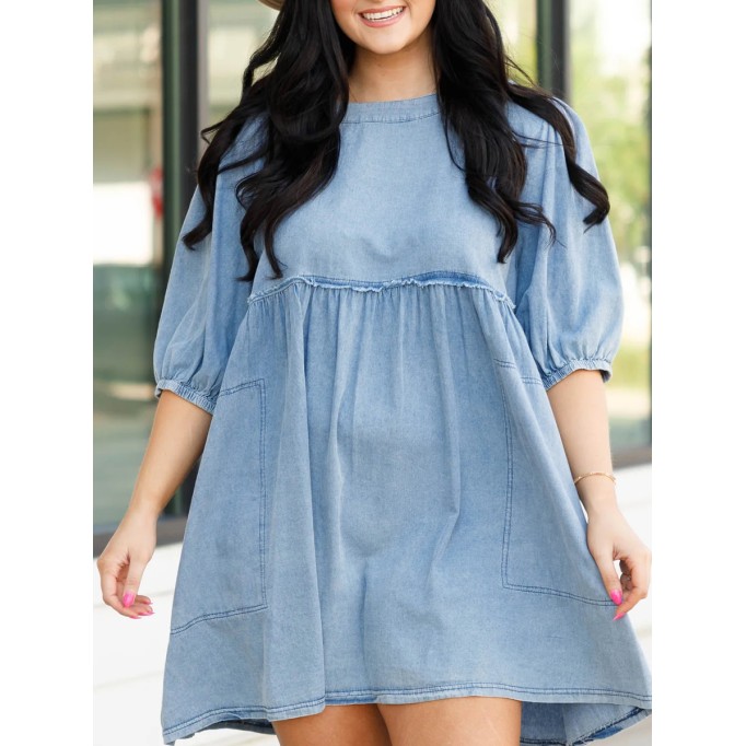 Open back denim loose fitting dress