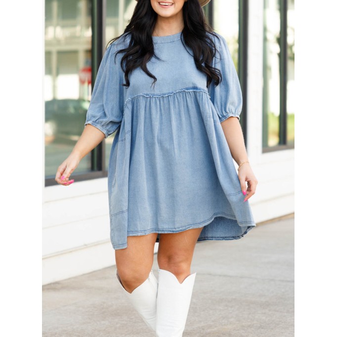 Open back denim loose fitting dress