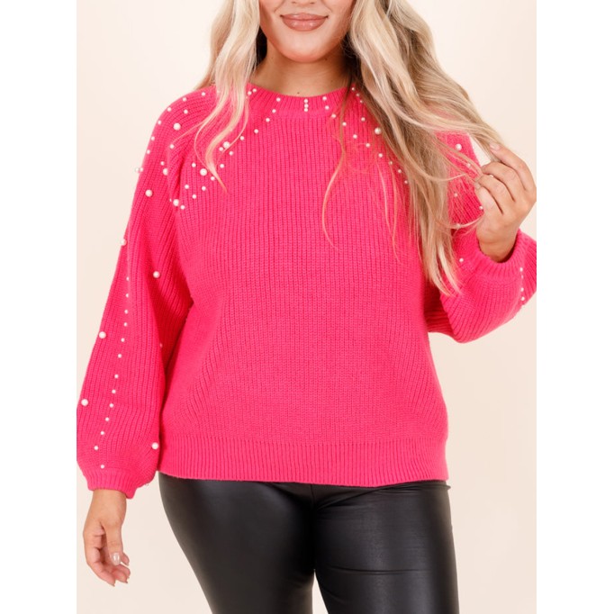 Pearl embellished loose knit sweater