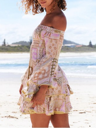 Printed one-shoulder geometric dress