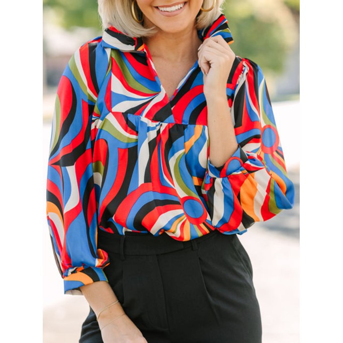 Red & Black Retro Abstract Blouse