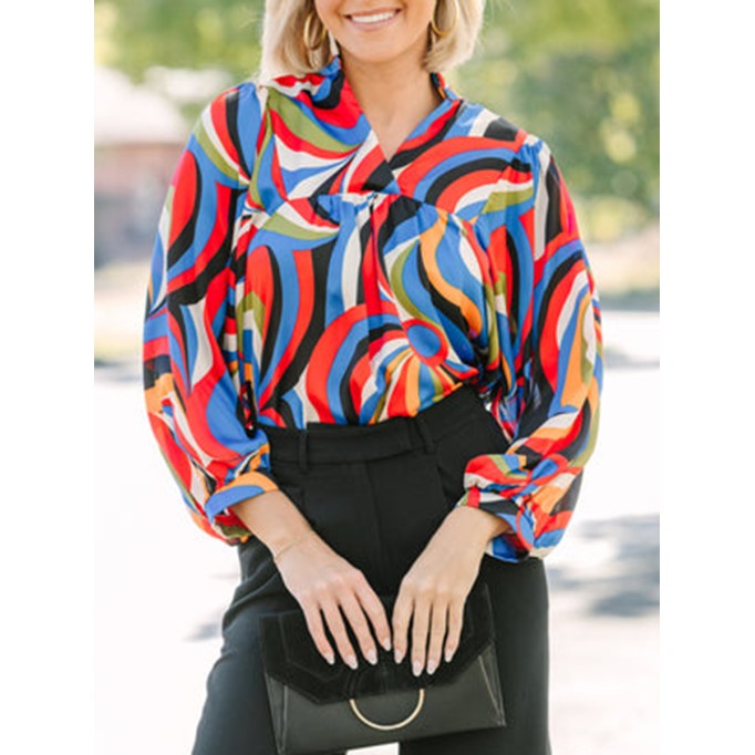 Red & Black Retro Abstract Blouse