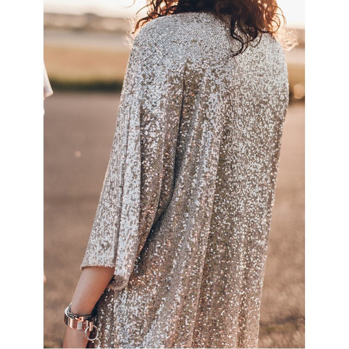 Sequin 3/4 Sleeve Open Front Duster Kimono