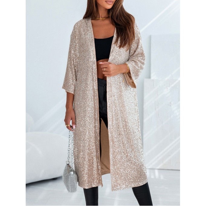 Sequin 3/4 Sleeve Open Front Duster Kimono