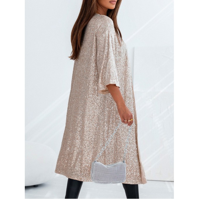 Sequin 3/4 Sleeve Open Front Duster Kimono