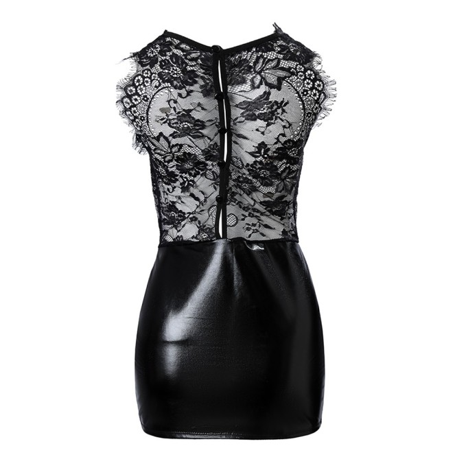 Sexy lace paneled leather dress