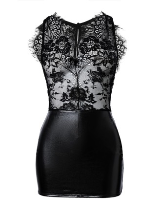 Sexy lace paneled leather dress