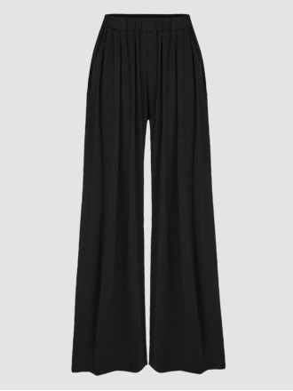 Solid Elastic Waist Wide Leg Pants