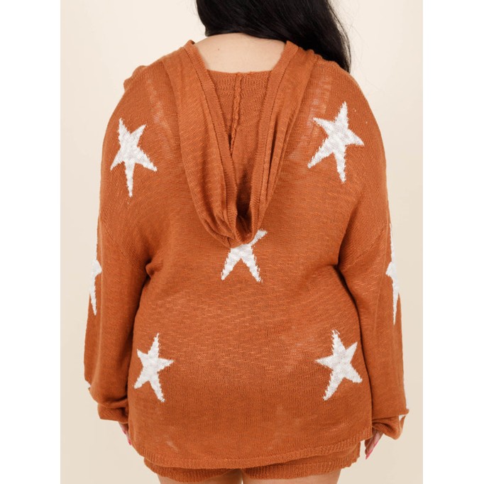 Star printed hooded knit top and shorts set