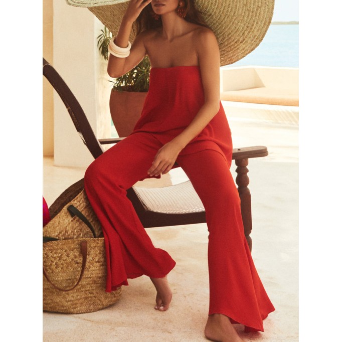 Summer red ladies holiday top + Pants 2 piece set