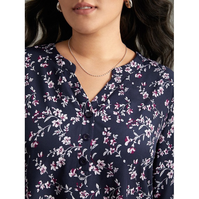V-neck chiffon floral print elegant shirt