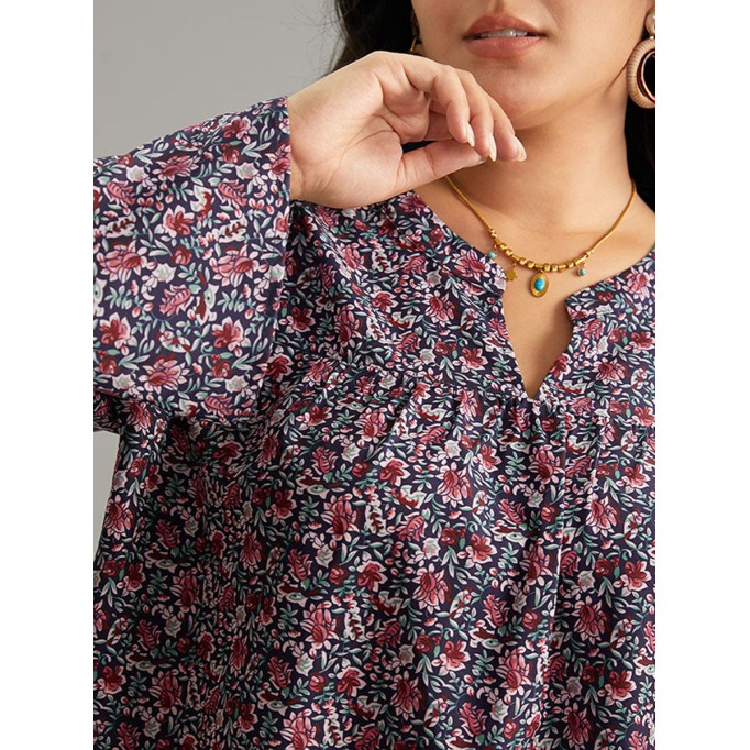 V-neck long sleeve floral shirt