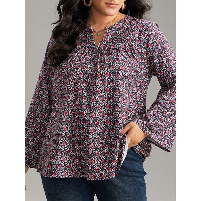 V-neck long sleeve floral shirt