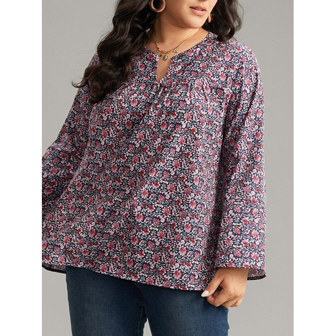 V-neck long sleeve floral shirt