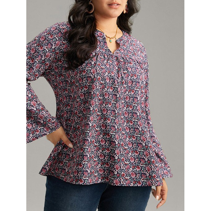 V-neck long sleeve floral shirt