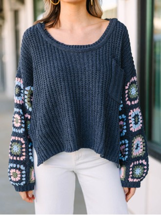 What You Like Gray Crochet Sweater