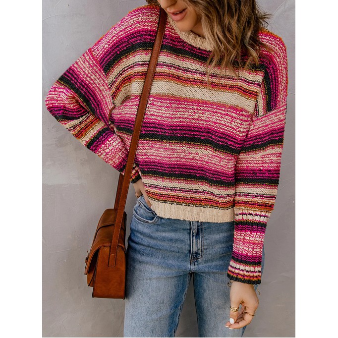 Women's casual striped crew neck sweater