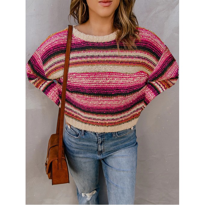 Women's casual striped crew neck sweater