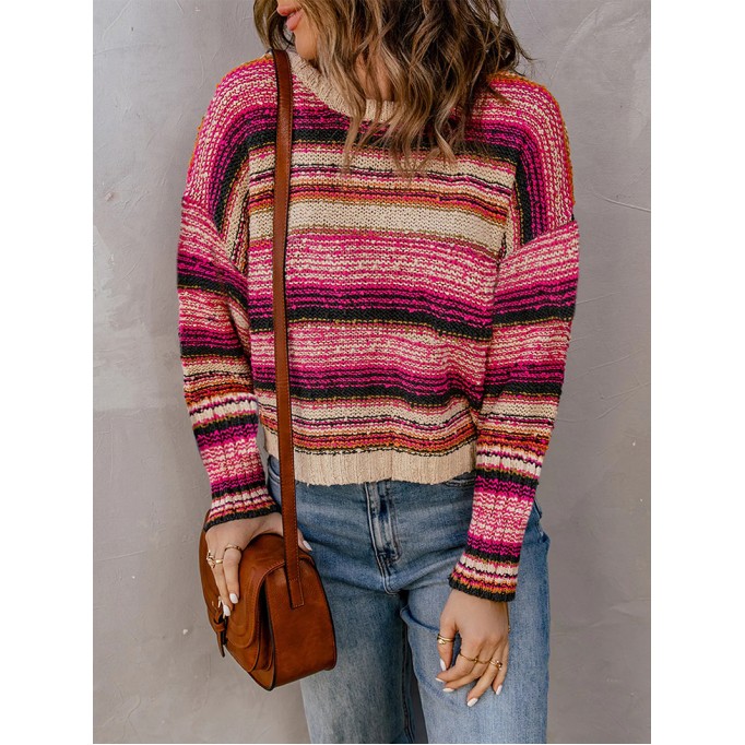 Women's casual striped crew neck sweater