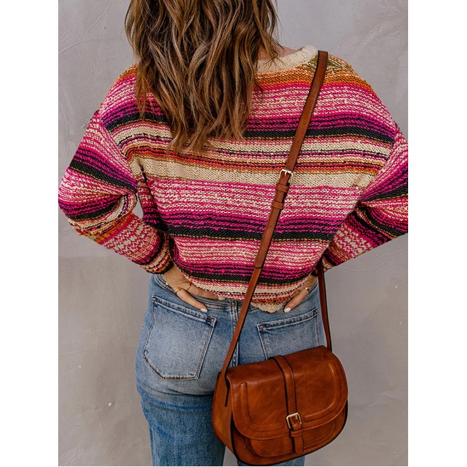 Women's casual striped crew neck sweater