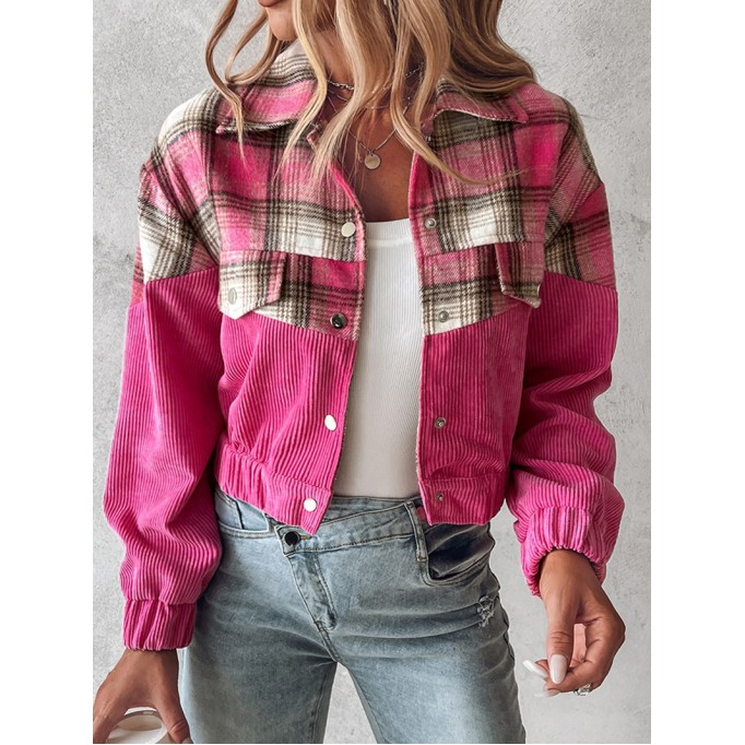 Women's corduroy contrast plaid jacket