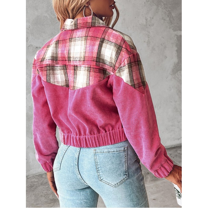 Women's corduroy contrast plaid jacket