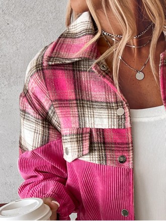 Women's corduroy contrast plaid jacket