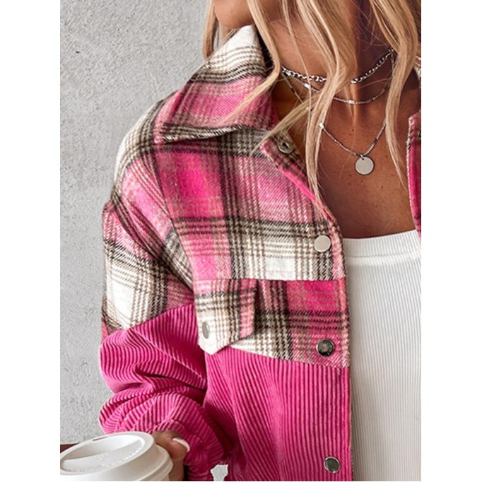 Women's corduroy contrast plaid jacket