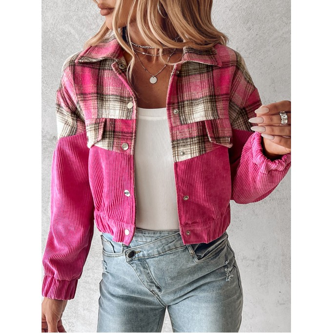 Women's corduroy contrast plaid jacket