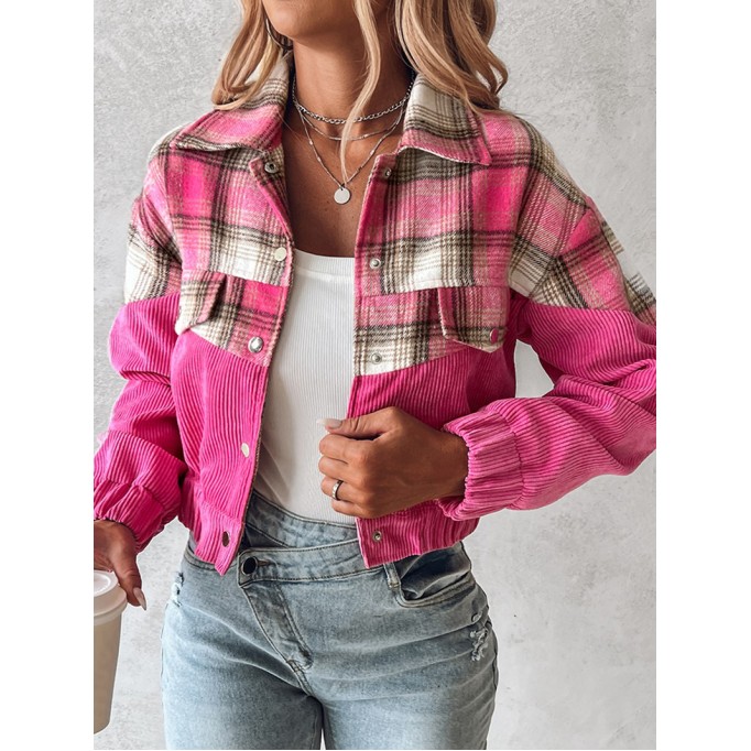 Women's corduroy contrast plaid jacket