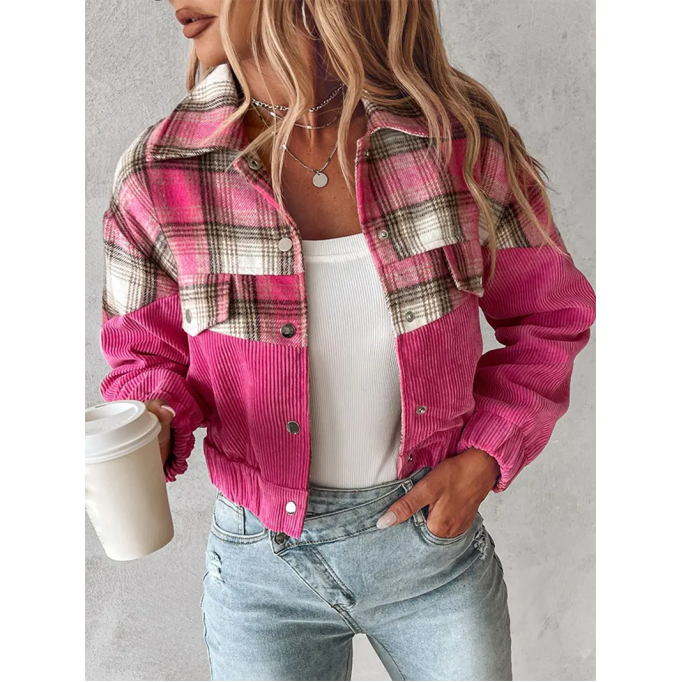 Women's corduroy contrast plaid jacket