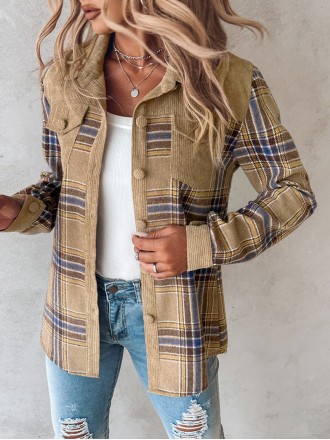 Women's Corduroy Plaid Single Breasted Jacket