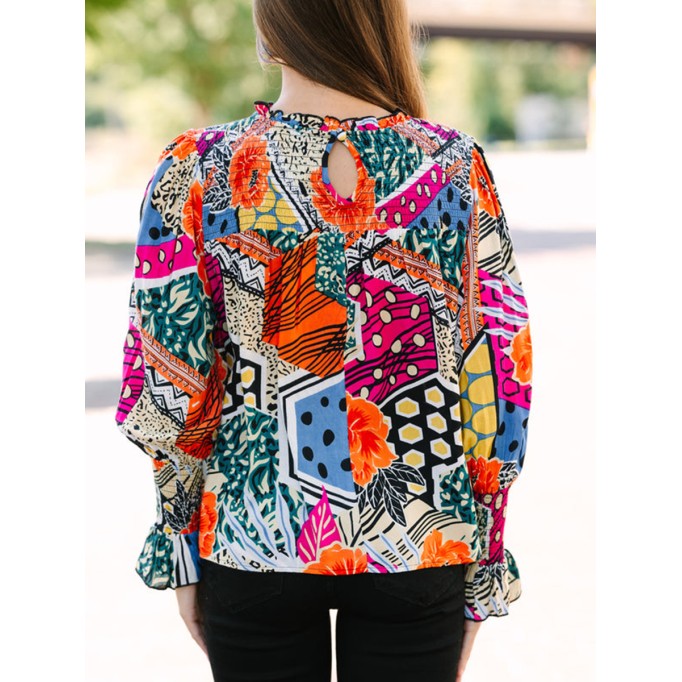 Women's long sleeve mixed print shirt