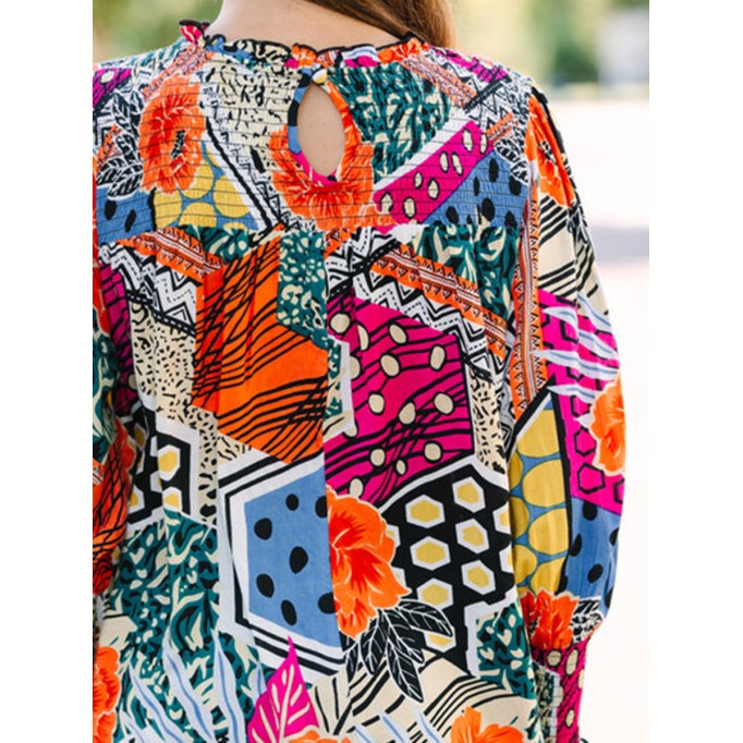 Women's long sleeve mixed print shirt