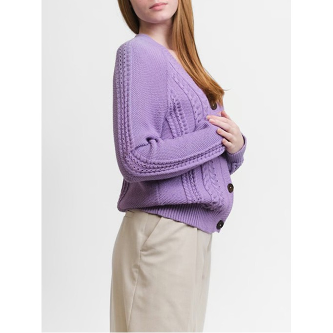 Women's purple braided cardigan