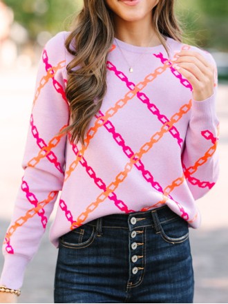 Women's purple chain print sweater