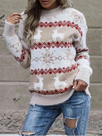 Women's round neck autumn and winter Christmas sweater