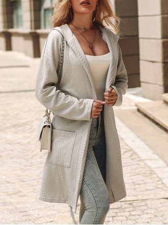 Women's solid color hooded coat