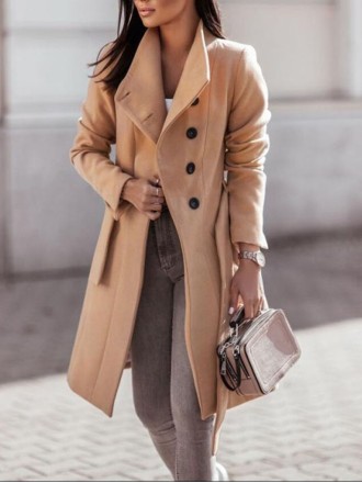 Women's solid color woolen coat
