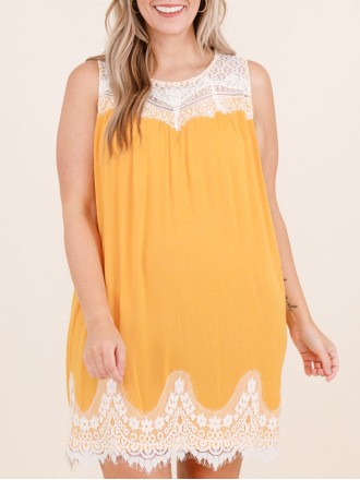 Yellow patchwork lace fabric dress